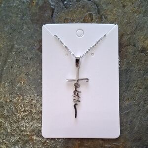 Silver Faith Cross Pendant Necklace
